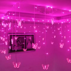 Color: Pink, Style: 110V US Plug Butterfly String Lights, Butterfly Hanging, Aesthetic Paintings, Aesthetic Bedroom Decor, Led Curtain Lights, Dinner Party Decorations, Butterfly Lighting, Led Curtain, Room Ideas Aesthetic