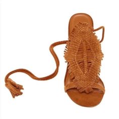 [Joie] Cognac Brown Suede Leather Handmade Tassel Lace Up Wrap Heeled Sandal Nwot Size 38 Welcome To Trade! Spring Leather Heels With Tassels, Open Toe Sandals Heels, Block Heel Platform Sandals, Strap Sandals Heels, Tassel Lace, Tan Leather Sandals, Mary Jane High Heels, Purple Heels, Suede Leather Shoes