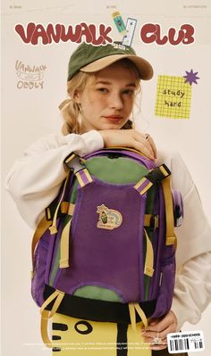 VANWALK Odd School Vintage Backpack | Bag | Three Fleas Harajuku Style Purple Backpack For Everyday, Harajuku Style Purple Backpack For Daily Use, Playful Standard Backpack For Daily Use, Playful Backpack For Daily Use, Fun Travel Backpack For Back To School, Harajuku Nylon Travel Backpack, Harajuku Style Nylon Travel Backpack, Fun Purple Backpack, Portable Backpack For Back To School And Outdoor