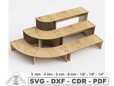 three tiered wooden display stand with 3 mm - 5 mm - 6 mm - 8 mm