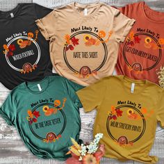 Celebrate this Thanksgiving with a touch of unity and fun! Our Thanksgiving group shirts are perfect for family gatherings, Friendsgiving celebrations, or any festive occasion. Crafted from soft, high-quality fabric, these shirts offer a comfortable fit that's ideal for lounging, feasting, and making memories. HOW TO ORDER: 1. Select shirt size and shirt text 2. In the personalization area enter color you wish. Please see the color and size charts for available colors.  4. If purchasing multiple Cute Group Thanksgiving Shirts, Thanksgiving Recipe Shirts, Casual Family T-shirt For Fall, Funny Friendsgiving, Family Thanksgiving Shirts, Funny Thanksgiving Shirts, Thanksgiving Family, Family Thanksgiving, Watch Football