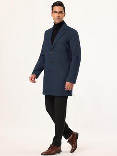 This Men's Slim Fit Long Sleeve Lapel Single Button Trench Coat is designed for both style and functionality. With its slim fit and single button closure, this coat gives a sleek and modern look while providing warmth and protection. The lapel adds a touch of sophistication, making it a versatile option for any occasion. 100% Polyester Care instructions Machine Wash Notched lapel, single breasted, button closure, mid-weight, solid color long sleeve overcoat. This long coat has two side pockets t Slim Fit Long Sleeve Outerwear With Buttons, Winter Slim Fit Blazer With Button Closure, Office Outerwear With Slim Fit And Suit Collar, Office Outerwear Slim Fit With Single Button, Slim Fit Outerwear With Lapel Collar And Buttons, Slim Fit Single Breasted Outerwear, Slim Fit Blazer With Button Closure For Fall, Slim Fit Outerwear With Buttons And Lapel Collar, Slim Fit Business Casual Outerwear With Buttons