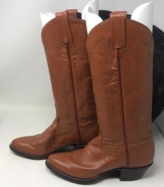 "13 1/3\" in height,pull on straps,good condition/smoke free environment/Labeleda size 5B(107)" Wide Calf Knee-high Boots For Ranch, Southwestern Style Round Toe Boots For Ranch, Western Knee-high Boots With Round Toe, Western Style Knee-high Boots With Round Toe, Leather Western Knee-high Boots For Ranch, Western Leather Knee-high Boots For Ranch, Western Wide Calf Knee-high Boots For Rodeo, Western Style Wide Calf Knee-high Boots For Rodeo, Western Style Knee-high Boots For Rodeo