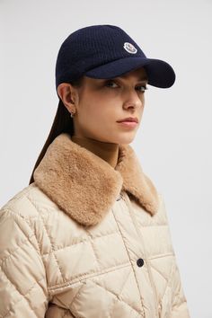 A casual staple, the baseball cap is reimagined for a refined everyday wardrobe in knit cotton. The accessory is completed by a logo patch. Casual Six-panel Winter Baseball Cap, Casual Wool Baseball Cap For Winter, Casual Wool Baseball Cap For Fall, Casual Winter Baseball Cap With Curved Visor, Winter Casual Baseball Cap With Curved Visor, Casual Wool Baseball Cap For Outdoor, Beanies For Women, Personalized Jacket, Jacket Cape