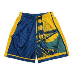 Fog City Unisex mesh shorts, Golden State Basketball Shorts. These shorts are the perfect choice for those who need flexibility in their attire. Whether you're hitting the gym, running errands or enjoying an outdoor activity, they'll be your trusty companion. Look good, feel good, and stay comfortable, all with the unisex mesh shorts. *Please note, for a comfortable, lightweight feel, these shorts are made from a two-way stretch fabric. Keep in mind this fabric is thinner than some other options. *Product is designed in Minnesota and made to order, however does not ship from Minnesota. Allow 3-7 business days for fulfillment via Printful. Shipping through multiple locations in the US and worldwide. We are unable to expedite shipping unfortunately. *  100% recycled polyester fabric *  Fabri Sports Shorts With Elastic Waistband And Mesh Material, Summer Training Mesh Shorts, Mesh Training Shorts For Summer, Mesh Workout Shorts With Elastic Waistband, Mesh Training Athletic Shorts, Mesh Shorts With Elastic Waistband, Go-dry Mesh Shorts, Mesh Go-dry Shorts, Moisture-wicking Mesh Shorts For Training