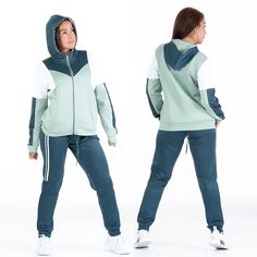 Ladies Tracksuits Women's sports Sweatsuit set is made of 5% spandex, and 95% polyester, soft and comfortable, perfect for spring, fall The zip-up hooded sweatshirt features a high quantity zipper that works well and is easy to wear and take off. 2 front half-kangaroo pockets, are convenient to carry things, like a phone, wallet, keys, and watch. drawstring tie provides additional adjustability. ribbed cuff Sweatpant features an elasticated waistband to provide a comfortable fit. 2 front slant p