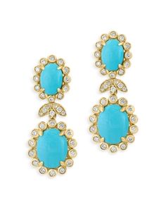 Bloomingdale's Fine Collection Turquoise & Diamond Flower Drop Earrings in 14K Yellow Gold - Exclusive Victorian Earrings, Flower Drop Earrings, Exclusive Jewelry, Diamond Flower, Cute Jewelry, Amazing Jewelry, Blue Yellow, Stylish Outfits, Gold Earrings