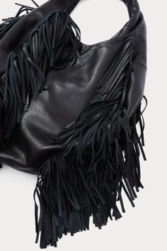 Fringe Bags Boho, Twisted Top, Leather Fringe Bag, Fringe Bags, Black Fringe, Nappa Leather, Leather Interior, Hobo Bag, Bag Sale