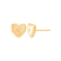 An adorable pair of earrings that are great for all ages. These small stud hearts include a round-cut diamond accent in the center and are crafted in 10K yellow gold. They make the perfect gift for that special person you love. Size: one size.  Gender: female.  Age Group: adult. Heart Cut Yellow Gold Diamond Earrings For Valentine's Day, Yellow Gold Diamond Heart Earrings For Anniversary, Yellow Gold Diamond Heart Earrings, Valentine's Day Yellow Gold Diamond Heart Earrings, Fine Jewelry Yellow Gold Heart Earrings With Diamond Accents, 14k White Gold Diamond Earrings For Valentine's Day, Gold Classic Diamond Earrings For Valentine's Day, Yellow Gold Heart Cut Earrings With Diamond Accents, Heart Cut Yellow Gold Earrings With Diamond Accents