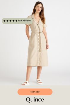 This midi linen dress should be in every wardrobe. Made from 100% organic linen and designed to be versatile, with elegant buttons down the front, and two pockets at the waist, and adjustable removable belt for the perfect fit.  | Quince | Women's Short Sleeve Dress in Driftwood, Size XL, Linen Beige Midi Shirt Dress With Pockets, Chic Linen Collared Midi Dress, Summer Midi Dress With Buttoned Pockets, Collared Linen Midi Dress For Work, Summer Linen Midi Dress With Button Closure, Summer Midi Linen Dress With Button Closure, Relaxed Fit Belted Midi Dress, Spring Linen Midi Dress With Button Closure, Collared Linen Midi Dress For Day Out