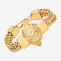 Features: Hypoallergenic, Quick ShipCircumference: 8 1/2 InchJewelry Closure: Lobster ClaspLink Construction: SolidMetal Color: YellowChain Length: 24 InchChain Width: 33.02 MillimetersPendant Length: 8.5mmPendant Width: 1.3mmChain Construction: BoxCare: Wipe CleanBracelet Type: Chain BraceletsMetal: 18k Gold Over Stainless SteelIs Beaded: NoCountry of Origin: Imported Luxury Gold Stainless Steel Chain Bracelet, Rectangular Gold Plated Chain Bracelet, Gold Charm Bracelet With Solid Links For Gift, Gold Rectangular Stainless Steel Chain Bracelet, Formal Gold Bracelets With Box Chain, Gold Stainless Steel Bracelet, Formal Gold Box Chain Bracelet, Gold Cuban Link Bracelet In Stainless Steel, Yellow Gold Metal Box Chain Bracelet