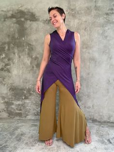 women's plant based rayon jersey one size adjustable hooded purple ninja wrap vest or top #color_plum Yoga V-neck Top In Elastane, V-neck Elastane Tops For Yoga, Elastane V-neck Yoga Tops, Fitted Versatile Top For Yoga, V-neck Elastane Yoga Tops, Versatile Fitted Yoga Top, Versatile Fitted Top For Yoga, Versatile Stretch Elastane Tops, Stretch Purple Elastane Tops