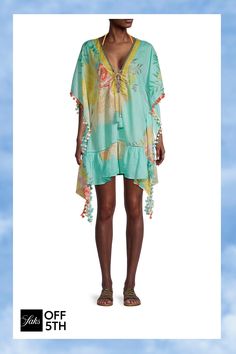 Floral Print Caftan Coverup V-neck Cover-up For Spring/summer Outings, Floral Print Tunic For Beach In Spring, Spring Floral Print Beach Tunic, Floral Print Tunic For Spring Beach Outings, Beachy Tunic For Spring Vacation, Multicolor Spring Tunic For Vacation, Sleeveless Tropical Spring Cover-up, Multicolor Spring Vacation Tunic, Spring Vacation Multicolor Tunic