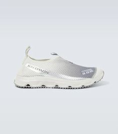 White Low-top Slip-ons For Sports, Silver Sneakers With Translucent Outsole For Sports, White Slip-on Sneakers With Rubber Waffle Outsoles, Silver Running Shoes With Perforations For Light Sports, Silver Running Shoes With Rubber Sole For Sports, Silver Sneakers For Sports With Perforations, Silver Sneakers With Perforations For Sports, Silver Sports Sneakers With Perforations, Functional Mesh Slip-on Sneakers With Rubber Sole