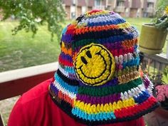 Crochet Hat Scrappy handmade unisex beach summer festival hippie boho Smileyface  | eBay Boho Crochet Hat, Hippie Hat, Crochet Bucket, Crochet Bucket Hat, Crochet Fabric, Festival Looks, Boho Crochet, Patchwork Designs, Bucket Hats