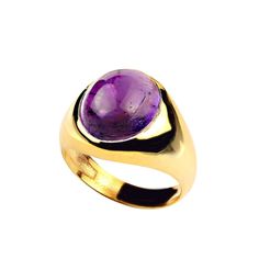 This is part of Chairish’s Fine Jewelry assortment.  Elegant 8.28ct Oval Amethyst Cabochon Ring in Gold Rhodium over Sterling Silver  Add timeless sophistication to your jewelry collection with this 8.28-carat oval Amethyst cabochon ring, elegantly set in a custom gold rhodium-plated bezel over sterling silver. This versatile piece is designed to complement both daily wear and evening ensembles, making it a go-to accessory for any occasion.  Key Features Stunning Amethyst Gemstone: The oval cabo Luxury Yellow Gold Amethyst Ring Oval Cabochon, Luxury Round Cabochon Amethyst Ring, Luxury Amethyst Cabochon Ring For Formal Occasions, Luxury Purple Amethyst Cabochon Ring, Luxury Purple Cabochon Amethyst Ring, Luxury Formal Amethyst Cabochon Ring, Luxury Formal Cabochon Amethyst Ring, Luxury Polished Oval Amethyst Ring, Luxury Oval Amethyst Ring With Polished Finish