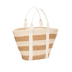 The Merrit Woven Straw Tote comes in a variety of colors, perfect for your ideal getaway. Unlike any other tote, the sustainable material builds into a unique yet chic bag that can fit all your vacation essentials. Pair with you favorite swimsuit and coverup for a day by the sea side. Handcrafted from all-natural woven abaca straw using a time-honored Filipino basketweaving technique. Features cotton handles. Measures 18” W x 11” H x 10” D with an 8” handle drop. Trendy Summer Beach Bag For Shopping, Beige Beach Bag With Leather Handles For Shopping, Chic Straw Bag For Everyday Vacation Use, Chic Beach Bag With Leather Handles For Shopping, Chic Straw Bag For Vacation And Everyday Use, Chic Vacation Bags With Braided Handles, Chic Rectangular Beach Bag For Day Out, Chic Natural Bucket Bag For Vacation, Chic Natural Color Bucket Bag For Vacation