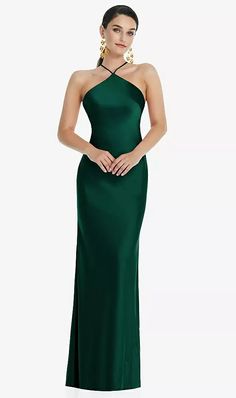 Diamond Halter Bias Maxi Slip Bridesmaid Dress With Convertible Straps In Hunter Green | The Dessy Group Emerald Green Halter Dress, Halter Green Dress, Fitted Bodice Halter Neck Evening Dress For Prom Season, Halter Neck Evening Dress With Fitted Bodice For Prom, Bias Cut Halter Neck Dress For Prom, Bias Cut Halter Dress For Prom, Strapless Satin Halter Dress, Formal Halter Neck Evening Dress With Fitted Bodice, Formal Halter Neck Evening Dress For Prom