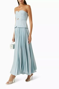 None Winter Wedding Guest Outfit Cold Formal, Pleated Set, Corset Maxi Dress, Neck Corset, Eggshell Blue, Graceful Movement, Blue Maxi Dress, Corset Bodice, Pleated Midi Dress