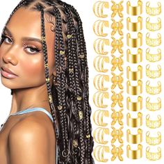 PRICES MAY VARY. Value Pack:One pack including 4 different style hair cuffs ear clips,quantity of each style is 10pcs,total is 40pcs.One pack has enough quantity to satisfy your needs,multi shape cuffs allows you to create various hairstyle. Good Quality:These gold loc dreadlock jewelry are made of high-quality alloy,which makes our product not easily broken and can be used repeatedly.The smooth surface won't hurt your hair when you use it. Easy To Use:Adjustable hair cuffs rings is easy to use, Silver Hair Jewelry, Egyptian Hair, Jewelry For Braids, Hair Braid Beads, Hair Jewelry For Braids, Spiral Braid, Vacation Hair, Cool Hair Styles, Braid Cuffs