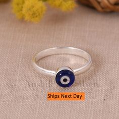 Tiny Evil Eye Ring, Dainty Stacking Ring, Minimalist Jewelry, Good Luck Charm, Protection Ring, Band Sterling Silver Ring, Bohemian Fashion. Product Detail:  Material :925 sterling Silver                    Size: 6.00MM  Shape: Round  Setting : Bezel  Style :- Boho & hippie Occasion : Anniversary, Baby shower  Color:  Blue & White  Note : - This is my ready stock jewelry and i will dispatch it within one day processing time after order confirmation, Sizes are available in ready stock is US 5 to Handmade Adjustable Minimalist Toe Rings, Adjustable Bohemian Rings For Everyday, Dainty Handmade Adjustable Midi Rings, Adjustable Spiritual Stackable Rings As Gift, Handmade Adjustable Stackable Rings As Gift, Simple Adjustable Nickel-free Stackable Rings, Bohemian Adjustable Midi Rings For Wedding, Adjustable Symbolic Stackable Rings As Gift, Adjustable Symbolic Stackable Rings For Gift