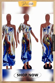 Summer Fashion Women Print Skew Shoulder Short Sleeve Loose Fit Beach Party Long Maxi Dress White Bohemian Maxi Dress For Summer Parties, Casual Multicolor Print Maxi Dress For Day Out, Casual White Dress With Abstract Print, Summer Vacation Midi Dress With Abstract Print, Summer Party Midi Dress With Abstract Print, Bohemian Short Sleeve Midi Dress For Party, Fitted Abstract Print Maxi Dress For Summer, One-shoulder Floral Print Beach Dress, One Shoulder Floral Print Midi Dress For Beach