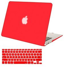 an apple laptop is shown with red keyboard and mouse stickers on the back cover