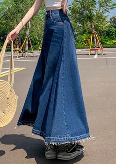 Beach Dresses Short, Patchwork Denim Skirt, Baggy Tops, Skirts Summer, Work Fits, Fashion Design Collection, Maxi Skirt Outfits, Midi Denim, Modest Dresses Casual