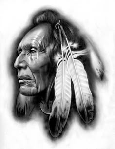 Native American warrior by badfish1111 on DeviantArt American Indian Headdress, Black And Grey Tattoo, American Indian Tattoos, Native American Tattoo