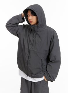 Dark gray / L Streetwear Hooded Jacket With Drawstring, Urban Nylon Hoodie For Outdoor, Urban Nylon Hoodie For Outdoor Activities, Spring Functional Parka For Streetwear, Functional Spring Parka For Streetwear, Casual Track Jacket Hoodie For Outdoor Activities, Functional Track Jacket With Double-lined Hood For Streetwear, Casual Streetwear Parka With Detachable Hood, Casual Streetwear Parka With Adjustable Hood