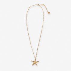 Bring a touch of the Amalfi coast to your ensemble with the Sienna Starfish Pendant Necklace in Brass. Crafted from 99.95% Brass and 0.05% Gold, this necklace features a charming starfish design, adding a touch of seaside charm to your look. Sienna is the ideal accessory for those who want to carry a piece of Amalfi with them wherever they go. --DETAILS-- pendant: 1.25" L, 1.05" W; Chain 16" plus 2" extender Handmade by skilled artisans in India Hypoallergenic nickel + lead-free brass hardware These accessories are made by human hands. A slight variation in size and color is considered part of the beauty of these one-of-a-kind pieces. To extend the life of your accessories, store them in a dry place while swimming, showering, or working out. Original design copyright INK+ALLOY© --END OF DE Gold Starfish Shell Necklace With Starfish Charm, Gold Shell Necklace With Starfish Charm, Star Charm Necklace For Beach, Star Charm Necklaces For Beach, Starfish Shell Necklace As A Gift, Beach Star Charm Necklace, Beach Starfish Charm Necklace, Ocean-inspired Necklaces With Star Charm, Starfish Charm Shell Necklace As A Gift