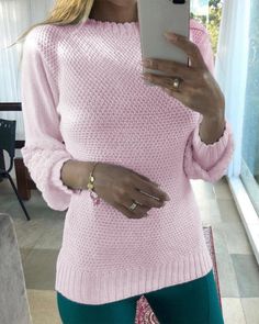 Hollow-out Knitted Lantern Sleeve Sweater Pink Tankini, Rosé Black And White, Lantern Sleeve Sweater, Black Tankini, Chic Type, Sweater Material, Lantern Sleeve, Online Fashion Stores, Style Chic