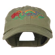 Outlined Dragon Embroidered Washed Cap