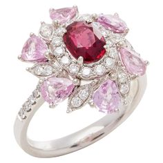 Christmas Smoothies, Mozambique Ruby, Argentium Silver Jewelry, Sapphire Cluster Ring, Vintage Cluster Ring, Stunning Aesthetic, Blessed Wednesday, Pink Sapphire Ring, Cluster Rings