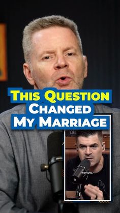 a man holding a microphone with the caption'this question changed my marriage '