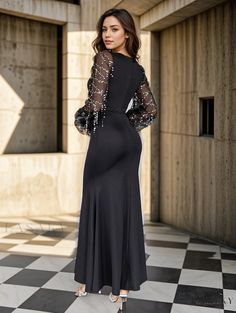 Lasaky - Elegant Bodycon Pencil Dress – Long Sleeve Sexy Dress Fitted Maxi Dress With Back Zipper For Date Night, Elegant Slim Fit Club Dress, Slim Fit Long Sleeve Party Dress, Slim Fit Long Sleeve Dress For Party, Fitted V-neck Bodycon Evening Dress, Evening V-neck Fitted Bodycon Dress, Fitted Long Sleeve Maxi Dress For Cocktail, Fitted V-neck Bodycon Dress For Evening, Non-stretch Sheath Party Dress