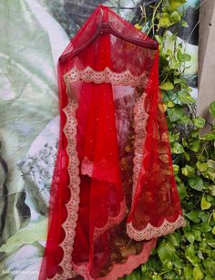 More wedding dupatta and accessories here in our collection https://www.etsy.com/in-en/shop/KabiraCreations?ref=related&listing_id=1077422871#items   Color can be customise, please drop message for color. Red embroidery dupatta. A vogue and fashionable wedding or party attire.There is a lot of experimentation done for the perfect style quotient. Show your swag with stylish wedding dupatta. Here are few wedding dupatta that will accessorize magnificently with your outfit.  Dupatta Length - 2.5 me Eid Anarkali Style Dupatta, Nida Lehenga With Dupatta For Eid, Traditional Lace Choli With Sheer Dupatta, Semi-stitched Lace Saree With Sheer Dupatta, Wedding Sharara With Lace Work For Navratri, Lace Work Sharara For Wedding And Navratri, Anarkali Style Chinon Dupatta For Navratri, Festive Sharara With Dupatta In Nida, Anarkali Chinon Dupatta For Navratri