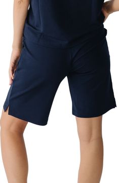 Ultrasoft pajama shorts in a longline silhouette are crafted from soft and breathable fabric with a comfy drawstring waist. 9" inseam 70% viscose, 26% acrylic, 4% spandex Machine wash, tumble dry Imported Athleisure Loungewear Bottoms In Short Length, Casual Bermuda Bottoms For Loungewear, Casual Bermuda Loungewear Bottoms, Casual Bermuda Lounge Bottoms, Sporty Summer Bottoms For Relaxation, Athleisure Loungewear Bottoms, Short Style, Athleisure Bottoms For Loungewear With Short Legs, Athleisure Loungewear Bottoms With Short Legs, Stretch Shorts With Elastic Waistband For Loungewear