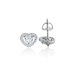 These Halo White Diamond Heart Shape Stud Earrings are one of a kind. They look fabulous and beautiful when worn. These Earrings feature push backs for secure locking. It comes with a perfect Gift Box, Ideal for Gifting. A great gift for all occasions for you and your loved ones. Great as everyday wear too. New design for stylish women. It is a sure conversation piece of jewelry. It can be worn to the office with a formal dress or with an evening dress or at a wedding or on a weekend with a pair Formal Heart-shaped Brilliant Cut Diamond Earrings, White Heart-shaped Diamond Earrings, White Diamond Heart-cut Earrings, White Gold Heart-cut Halo Earrings, White Diamond-cut Heart Earrings, Heart Shape Earrings, Halo Diamond Earrings, Earrings Heart, Halo Earrings Studs