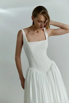 Drop Waist Wedding Dress Square Neck Wedding Dress Minimalist - Etsy Ukraine A-line Wedding Dress With Fitted Bodice, Wedding Dresses With Structured Boning, Fitted Square Neck Wedding Gown, Wedding Gown With Fitted Bodice And Square Neck, Vestidos Corset, Dropped Waist Wedding Dress, Wedding Dress Square Neck, Square Neckline Wedding Dress, Square Neck Wedding Dress