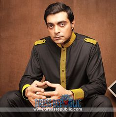 Maazjee Kurta Eid ul Azha Collection 2014  Shop Online Collection of Maazjee Mens Black Kurta for Eid ul Azha 2014 on Dressrepublic. Worldwide Delivery, especially in Washington, D.C. metropolitan area. by www.dressrepublic.com Wedding Outfit For Boys, Eid Ul Azha, Black Kurta, Shalwar Kameez, Wedding Outfits