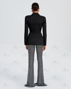 Our Style No.KLYF1097Suit Fabric and RhinestoneHeight - 68.9"/175cm Bust - 34.6"/88cm Waist - 25.6"/65cm Hips - 36.6"/93cm and wears size S About Wholesale/Dropshipping, please contact us!Note: Colour may vary due to lighting on images. The product images (without model) are closest to the true colour of the product. Suit Fabric, Black Blazer, Pants Set, Blazer, Pure Products, Pants, Fabric, How To Wear, Black