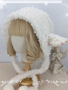 The price is for a hat only, others are not included. Winter Hats With Ears, One Size Fits Most, Winter Bonnet With Ears, Warm Winter Bonnet With Curved Brim, White Short Brim Felt Hat For Winter, Cute Winter Hats With Ears, Cream Winter Bonnet Cap, Winter Cream Bonnet Cap, Casual Winter Hat With Ears, Winter Cream Bonnet