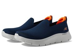 SKECHERS Performance Go Walk Flex - 216482 - Men's Shoes : Navy/Orange : Take every step in absolute style wearing the cool SKECHERS Performance Go Walk Flex - 216482 Sneakers. Man-made upper. Man-made lining and insole. Slip-on closure. Heel pull tab. Brand logo on heel counter and midsole. Almond toe. Man-made outsole. Imported. Measurements: Weight: 9 oz Product measurements were taken using size 9.5, width EE - Wide. Please note that measurements may vary by size. Navy Slip-on Sneakers With Cushioned Footbed, Cushioned Slip-on Walking Shoes For Sports, Casual Navy Sneakers With Ortholite Insole, Dynamic Slip-on Walking Shoes With Cushioned Footbed, Dynamic Cushioned Slip-on Walking Shoes, Cushioned Slip-ons For Sports, Slip-on Running Sneakers With Ortholite Insole And Round Toe, Sports Slip-ons With Cushioned Footbed And Round Toe, Slip-on Sneakers With Ortholite Insole For Running