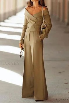 Lasaky - Classic Office Wear V Neck Blazer and Wide Leg Pant Set Two Piece Pants Set, Professional Women, Blazer Buttons, Long Blouse, Two Pieces, Suits For Women, Mother Of The Bride, Fall Fashion, Jumpsuit Dress