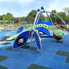 children's play area with blue and green tiles