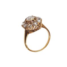 Superb old circa 1920 Rose Cut diamond ring ,14k yellow gold prong mounting with 2.0 mm shanking finger size 4 ,13mm round cluster top center split 4.8mm rose cut diamond approximately 20 points surrounded by 10 rose cuts at 2.7mm 04 points each , gold weight =1.7 dot /2.64grams 1" H by 1.75" w 0.50" D Heirloom 14k Gold Flower Ring With Rose Cut Diamonds, Victorian Oval Diamond Ring With Rose Cut Diamonds, Heirloom Flower Ring With Rose Cut Diamonds, Antique Gold Cluster Ring With Rose Cut Diamonds, Cluster Ring With Rose Cut Diamonds, Yellow Gold Flower Ring With Rose Cut Diamonds, Victorian 14k Gold Diamond Ring With Rose Cut Diamonds, Victorian 14k Gold Ring With Rose Cut Diamonds, Vintage Cluster Ring With Rose Cut Diamonds