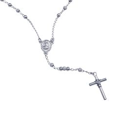 Description: Sterling Silver 925 Rhodium Plated Rosary Alternate Glittered And Plain Bead Necklace 3mm Item No.: S Metal Type: Guaranteed .925 Sterling Silver With Stamped 925 Metal Color: White Type Of Stone: Rhodium Plated Measurement: 22". Beads: 3mm. Est. Weight: 5.7 Grams Brand New. Sterling Silver Jewelry With White Beaded Chain, White Beaded Sterling Silver Necklace, Silver Sterling Silver Round Beaded Necklaces, White Sterling Silver Necklaces With Silver Beads, Silver Sterling Silver Beaded Necklace, Round Sterling Silver Beaded Necklace, White Sterling Silver Necklace With Polished Beads, White Sterling Silver Necklace With Silver Beads, White Polished Beads Sterling Silver Necklace