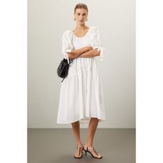 White (100% Cotton). Casual dress. Short sleeves. Scoop neck. Pull on closure. 40" from shoulder to hemline. Imported. Casual Dress With Gathered Sleeves And Straight Neckline, Feminine Knee-length Midi Dress For Daytime, Elegant Knee-length Daytime Dresses, Elegant Knee-length Dresses For Daytime, Summer White Puff Sleeve Dress With Straight Neckline, Scoop Neck Dress For Spring Brunch, Scoop Neck Spring Brunch Dress, Elegant Scoop Neck Daywear Dresses, Spring Brunch Dresses With Scoop Neck