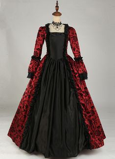 Renaissance Wine Red Gothic Fantasy Brocade Dress Steampunk Ball Gown Theatre Costume     Condition: Brand New   Color: amp;nbsp; Wine Red / Blue /Green / Purple   Material: Brocade And Satins   Silhouette: Ball Gown   Sleeve Length: Long Sleeve   Dresses Length:Floor-Length   Neckline: Square Collar   Decoration: Ruffles   Style: Vintage   Includes: Dress + Neck Brand     Whether you amp;#39;re looking for a Revolutionary,Regency,Early Victorian,Pioneer Women,Old West,Civil War Era,Polonaise Se Punk Long Sleeve Costume Dresses, Punk Style Long Sleeve Costume Dresses, Steampunk Halloween Costume Dress, Red Long Sleeve Party Costumes, Fitted Long Sleeve Vintage Dress For Cosplay, Gothic Fitted Vintage Dress For Costume Party, Fitted Red Dress With Historical Design, Fitted Red Costume For Fantasy Events, Fitted Red Costumes For Fantasy Events